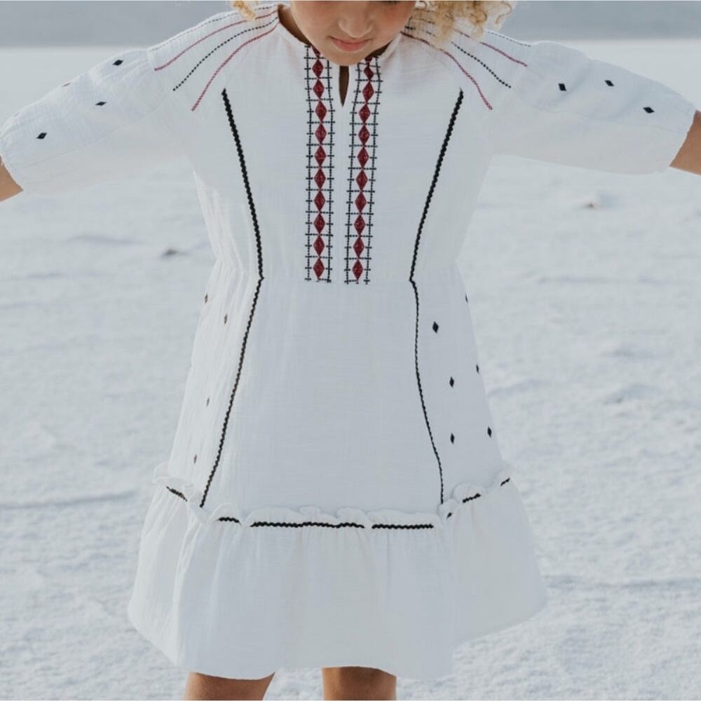 SALT Dress Girl Size 12 Month Mini East Bench Ivory Embroidery Cotton Beach Boho